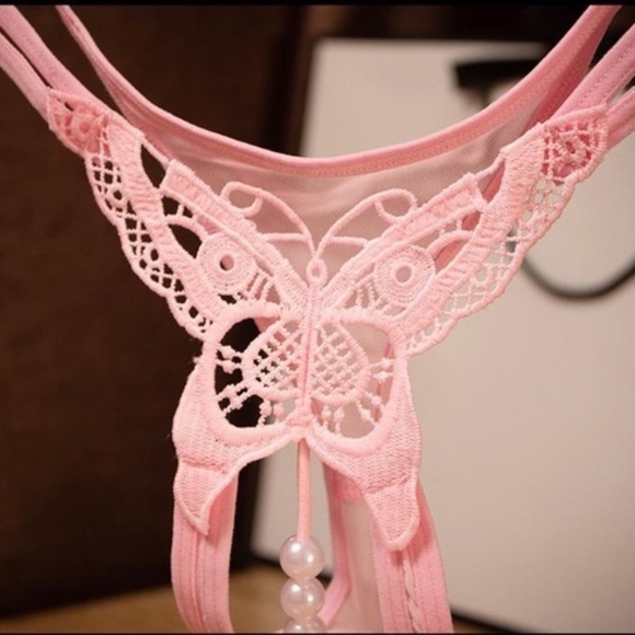 COPY - RED Christmas Butterfly G string/Thong with 4 Pearls. Crotchless Thong - Picture 4 of 6